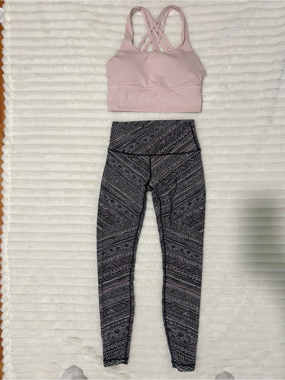 CRZ Yoga Strappy Bra + Lululemon Leggings Bundle Pink Black Yoga Set Size 4/6